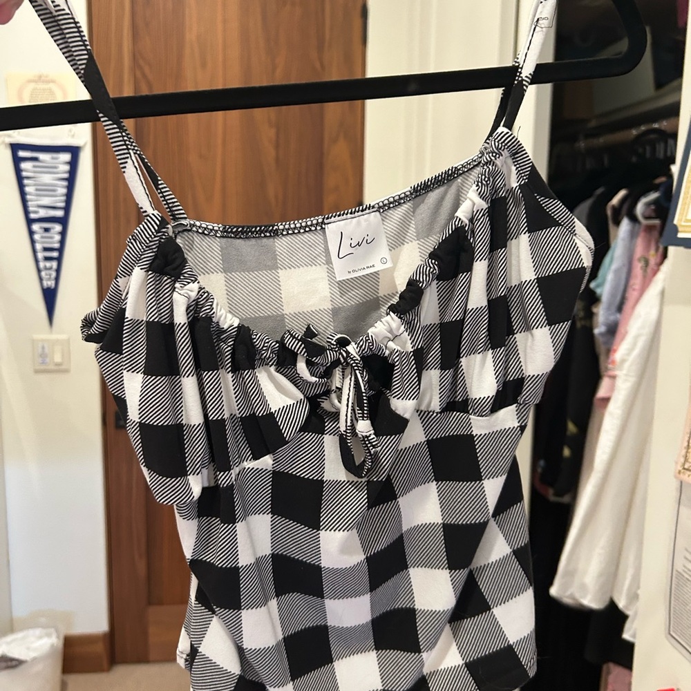 Black & White Gingham Tie-Front Cami Crop Top
